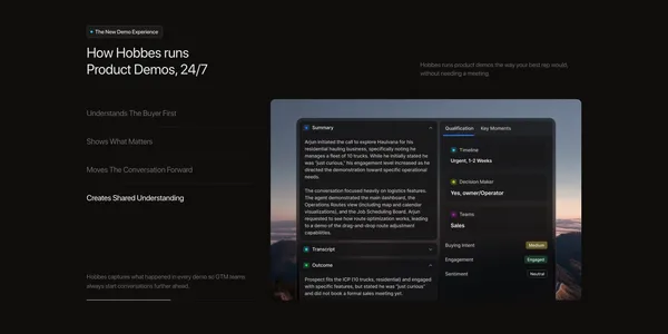 Hobbes - On-Demand, Conversational Demos - Landing design inspiration