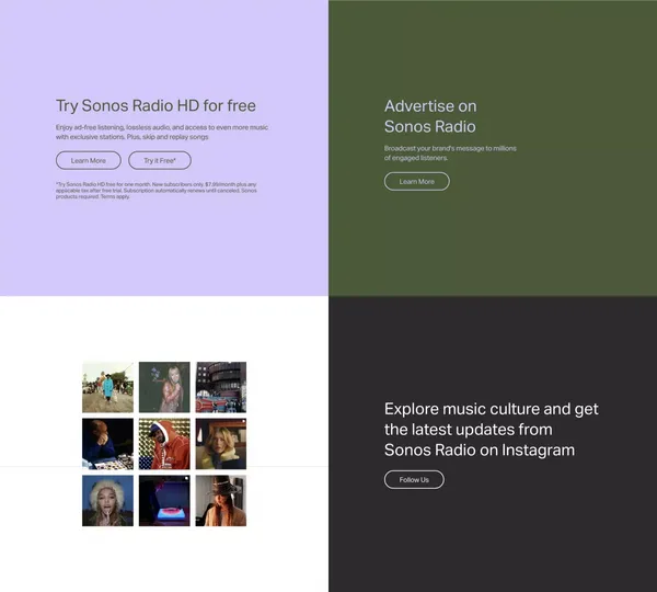 Sonos Radio | Original music stations and shows for all of life's moments - Landing design inspiration