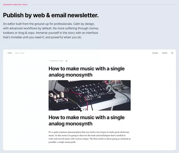 Ghost: Turn your audience into a business - Landing design inspiration