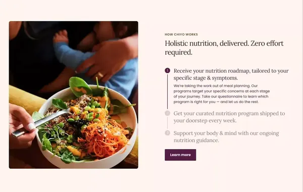 Chiyo | Fertility to Postpartum Nutrition - Landing design inspiration