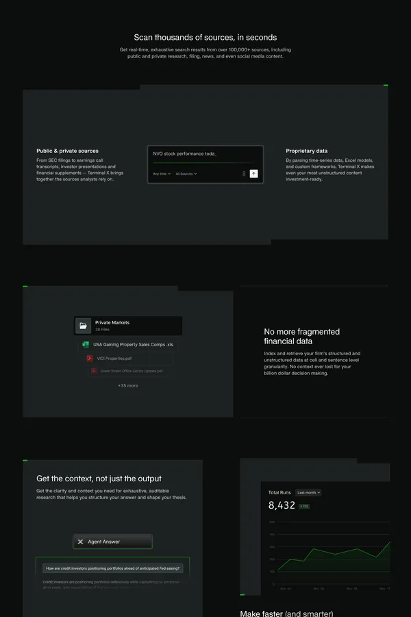 Terminal X - AI Agent Platform for Investment Managers - Landing design inspiration
