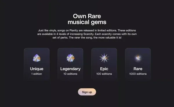 Pianity - Stream & Collect unique Musical Experiences - Landing design inspiration