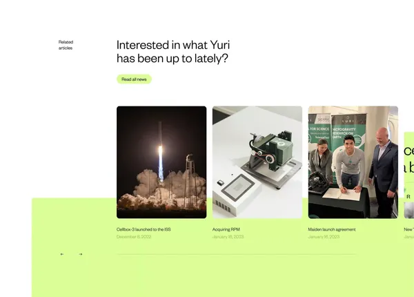 Home - Yuri - Space biotech for a better life - Landing design inspiration