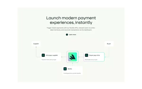 Aria – Build better B2B payment experiences - Landing design inspiration