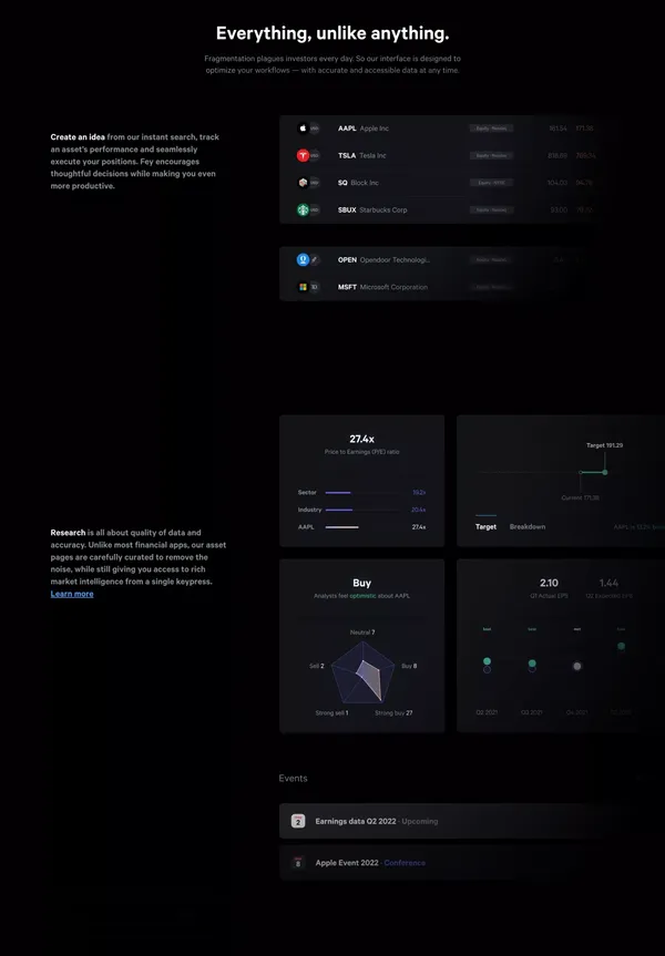 Fey: The ultimate experience for the modern investor. - Landing design inspiration