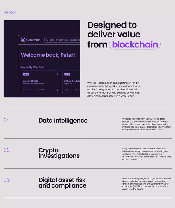 Elementus | The Data-driven Blockchain Intelligence Platform - Landing design inspiration