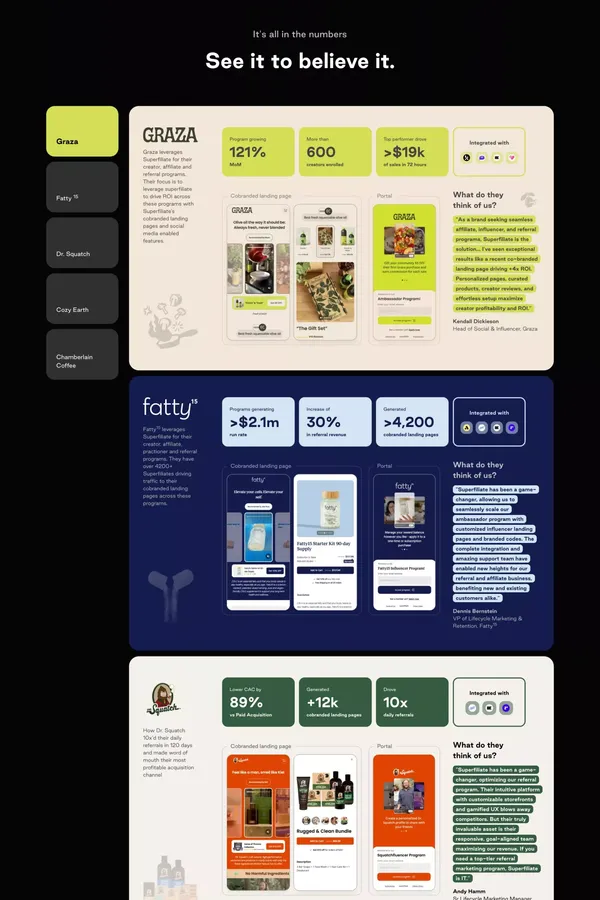 Superfiliate | Scale end to end influencer, affiliate and referral programs - Landing design inspiration