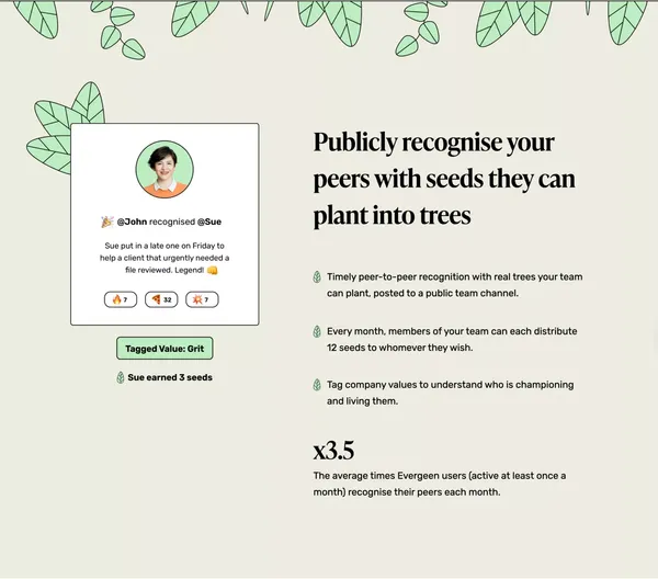 Evergreen | Give recognition and plant trees - Landing design inspiration