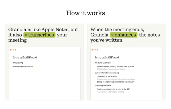 Granola — The AI notepad that helps you get the doing done - Landing design inspiration