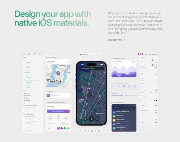 Play · Design mobile apps with the power of iOS & SwiftUI - Landing design inspiration