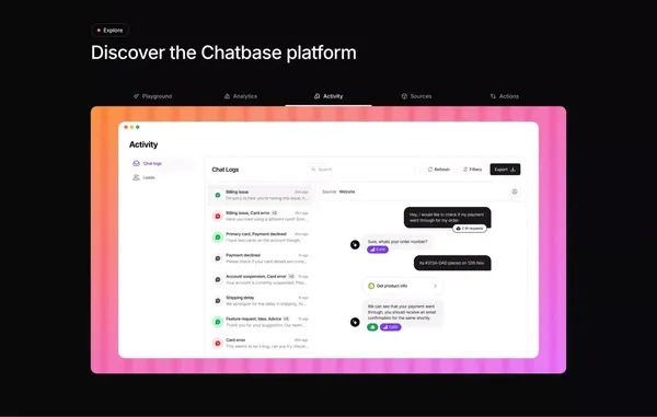 Chatbase | The complete platform for chat-based AI agents - Landing design inspiration