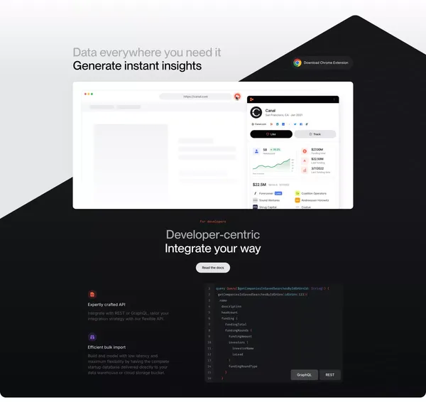 Harmonic.ai - The complete startup database - Landing design inspiration