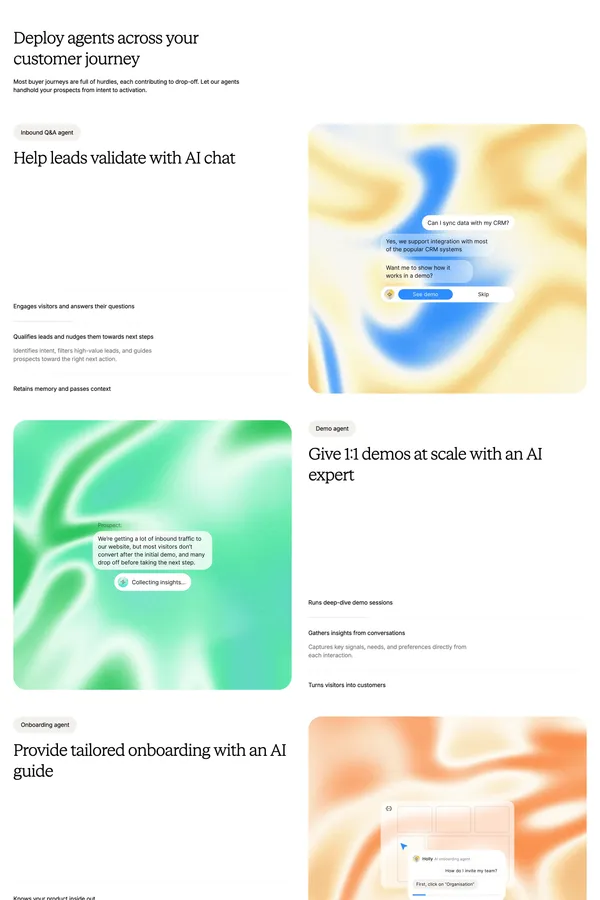 AI agents for tailored client demos & user activation - Landing design inspiration