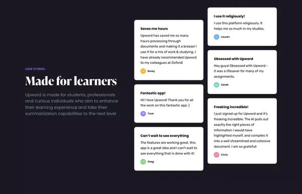 Create better summaries with Upword - Landing design inspiration