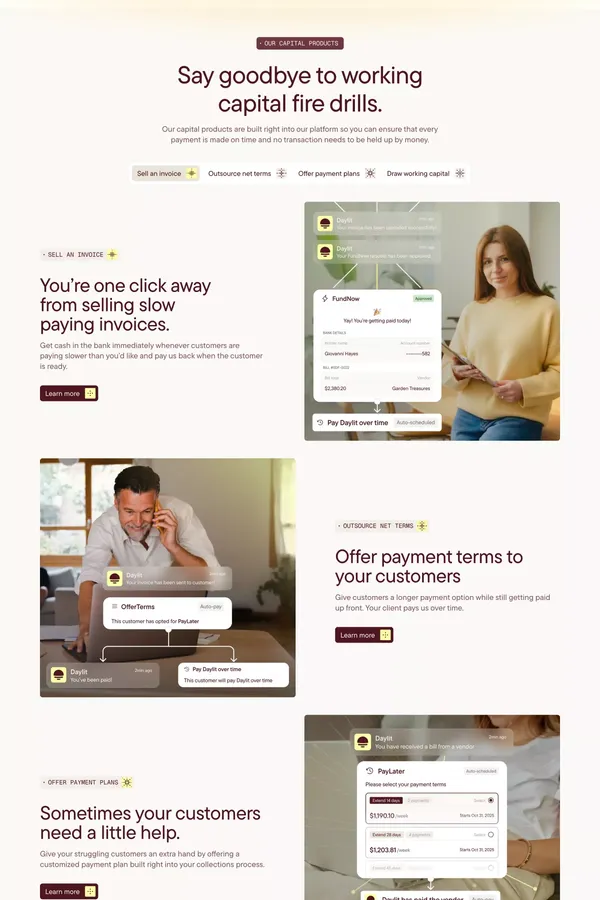 AI Agents for Account Receivables & Working Capital Solutions | Daylit - Landing design inspiration