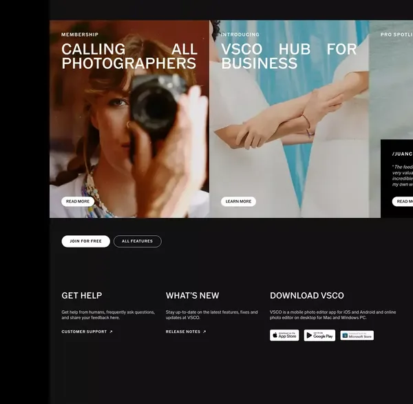 VSCO Photo Editor & Video Editor - Desktop & Mobile App - Landing design inspiration