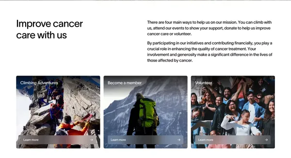 RadiatingHope® | A Non-Profit for Global Cancer Care & Support - Landing design inspiration