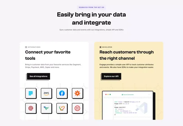 Send emails, SMS and in-app messages that convert – Engage - Landing design inspiration