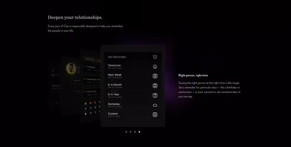 Clay - Be more thoughtful with the people in your network. - Landing design inspiration