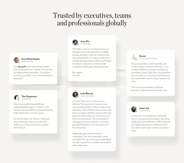 Clay - Be more thoughtful with the people in your network. - Landing design inspiration