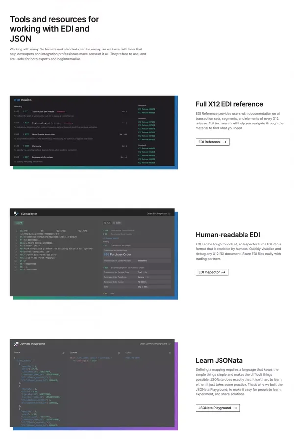 APIs for building EDI integrations - Landing design inspiration