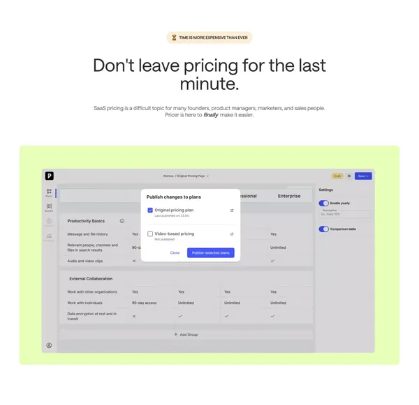 Pricer - SaaS Pricing Page Builder for Webflow - Landing design inspiration