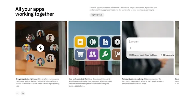 AI App Builder: Turn Spreadsheets into Business Apps | Glide - Landing design inspiration