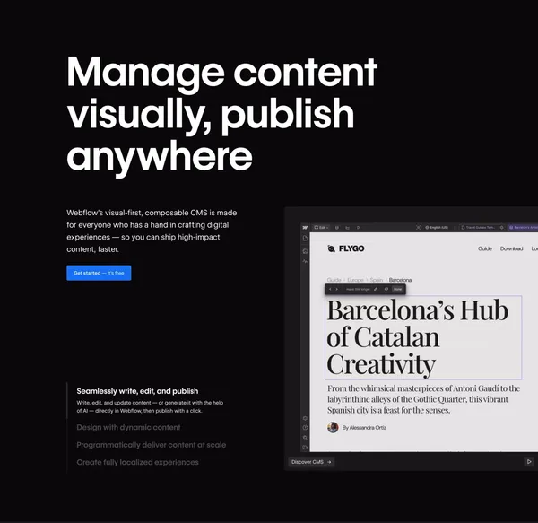 Webflow: Create a custom website | Visual website builder - Landing design inspiration