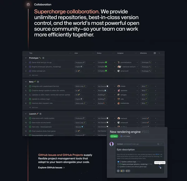 GitHub: Let’s build from here · GitHub - Landing design inspiration