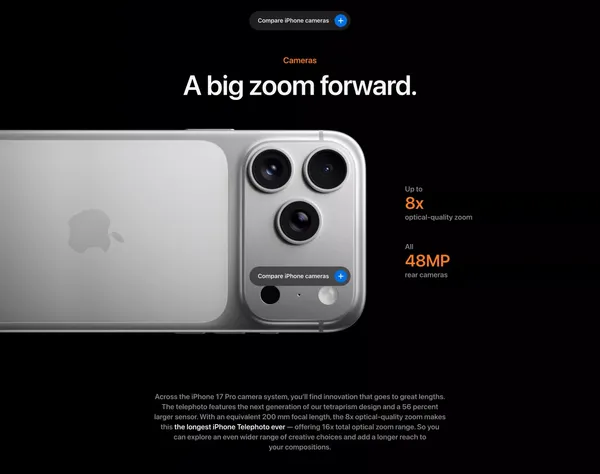 iPhone 17 Pro and iPhone 17 Pro Max - Apple - Landing design inspiration