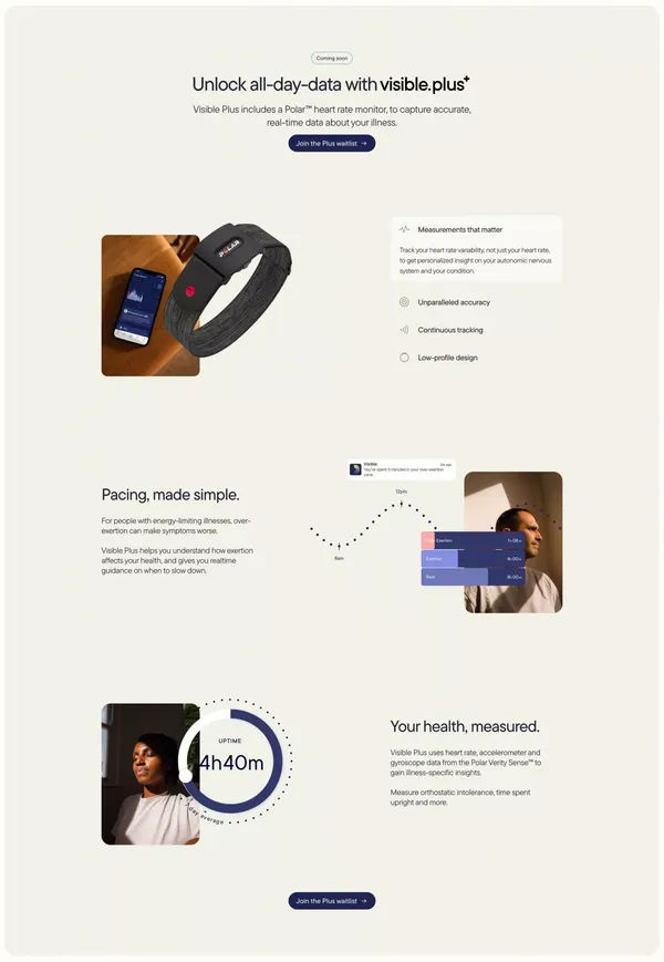 Visible - Activity tracking for Long Covid and ME/CFS - Landing design inspiration