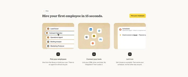 Twin - Automate your business - Landing design inspiration