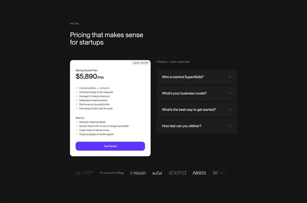 Fast Web Design for Startups – Built with Webflow & Framer | SuperSkills - Landing design inspiration