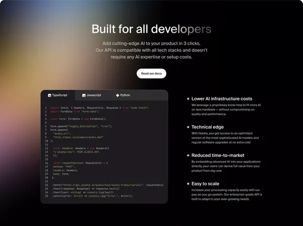 Gladia - From audio to knowledge - Landing design inspiration