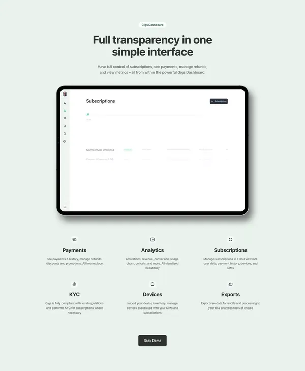Gigs - Connectivity for your customers - Landing design inspiration