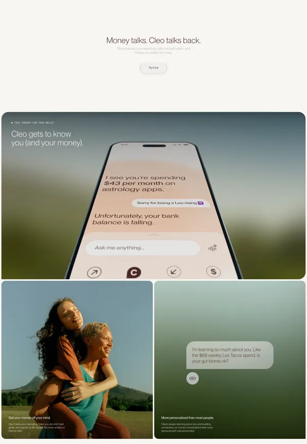 Cleo makes money better. - Landing design inspiration