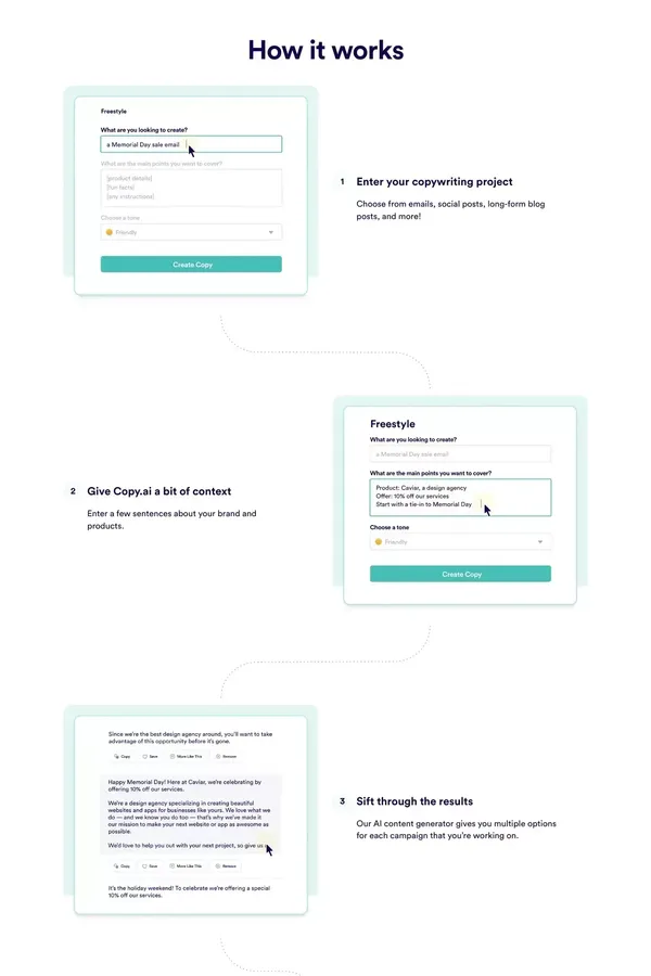 Copy.ai: Write better marketing copy and content with AI - Landing design inspiration