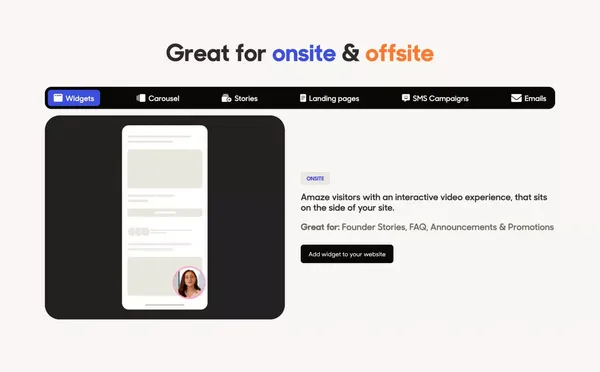 Add video commerce to your site with 1 click | Tolstoy - Landing design inspiration