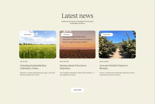 Arva | Regenerative Agriculture Solutions - Landing design inspiration