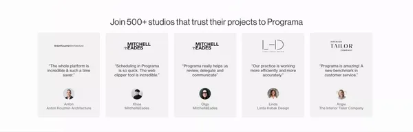 Interior Designer & Architect Project Management Software - Programa - Landing design inspiration