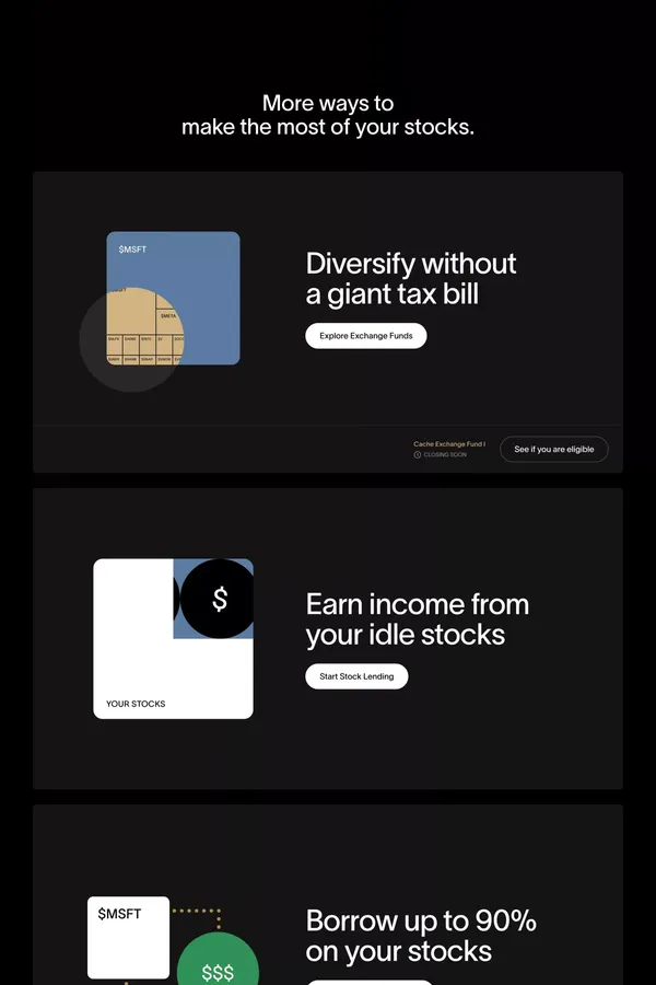 Cache | A modern brokerage for your large stock positions - Landing design inspiration