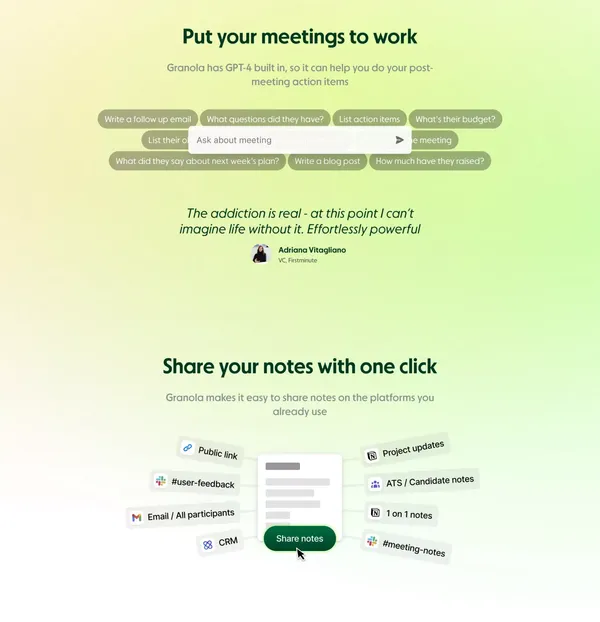 Granola — The AI Notepad for meetings - Landing design inspiration