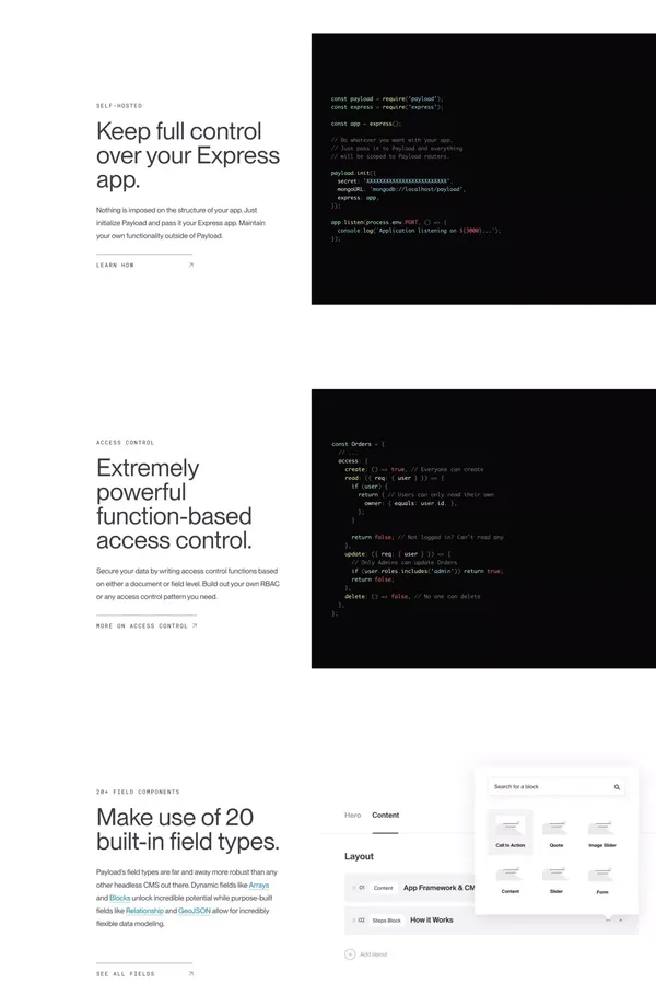 Payload CMS | Node & React TypeScript Headless CMS - Landing design inspiration