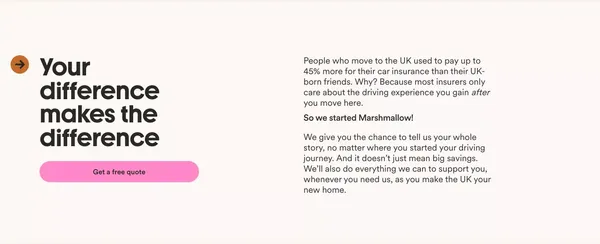 Find Cheap Driving Insurance for UK Newcomers | Marshmallow - Landing design inspiration