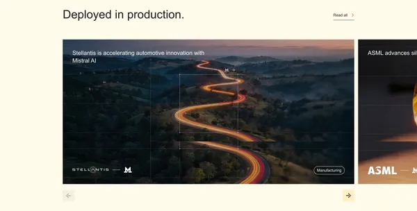 Frontier AI LLMs, assistants, agents, services | Mistral AI - Landing design inspiration