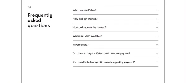 Peblo | Get your talent paid now, not later - Landing design inspiration