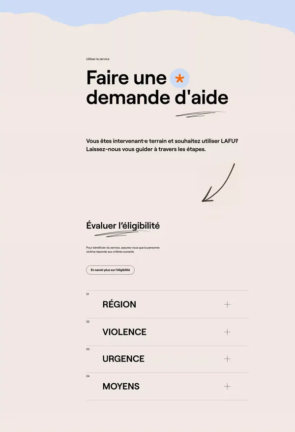 Ligne d'aide financière d'urgence | LAFU - Landing design inspiration