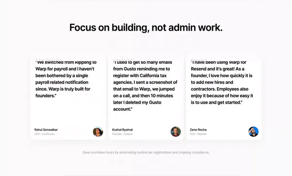 Warp | Modern compliance & payroll for startups - Landing design inspiration