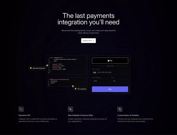 The unified infrastructure for global payments and commerce | Primer - Landing design inspiration