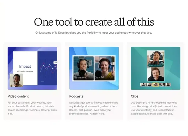 Descript: Edit Videos & Podcasts Like a Doc | AI Video Editor - Landing design inspiration